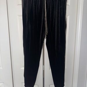 BCBG Black Velvet Joggers with satin Champagne Accents